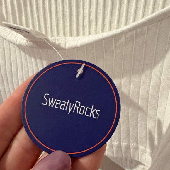 Sweaty Rocks White Ribbed Women's Crop NWT - Picture 3 of 5